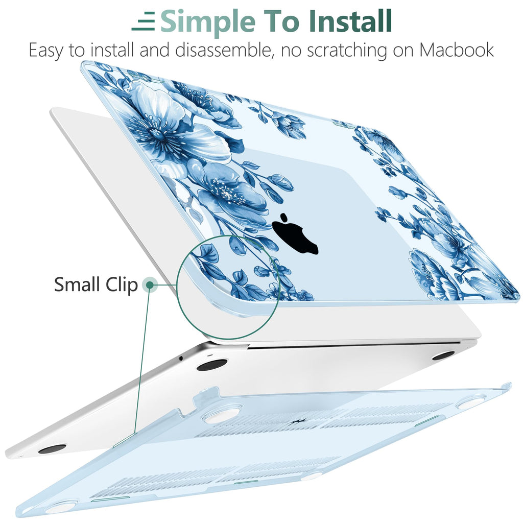 TWOLSKOO Compatible with MacBook Air 13 inch Case M5 2026 M4 2025 M3 M2 2024-2022 A3449 A3240 A3113 A2681, Plastic Hard Shell & Keyboard Cover for MacBook Air 13.6 inch Case, Blue Chinoiserie