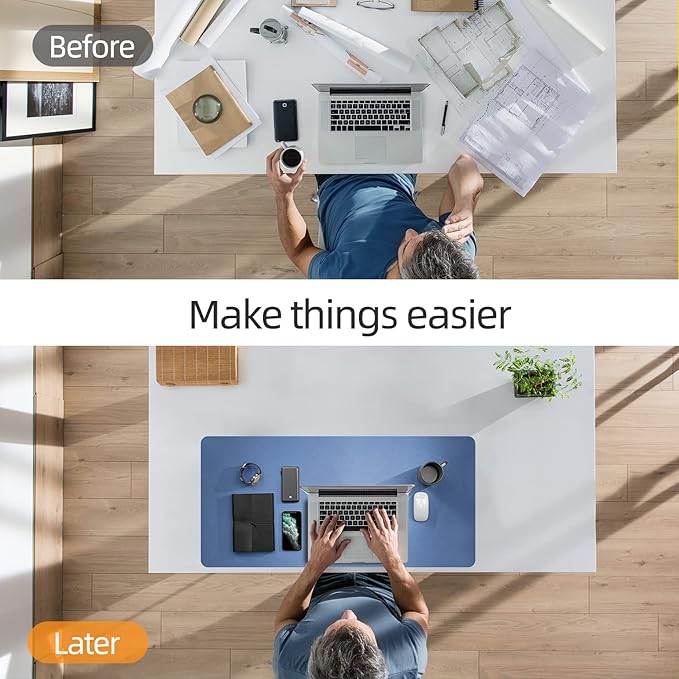 YSAGi Office Desk Pad, Desk Mat, 23.6" x 13.7" Ultra Thin Waterproof PU Leather Desk Blotter, Laptop Desk Pad Protector for Keyboard and Mouse, Desk Writing Pad for Office and Home (Azure Blue+Green)