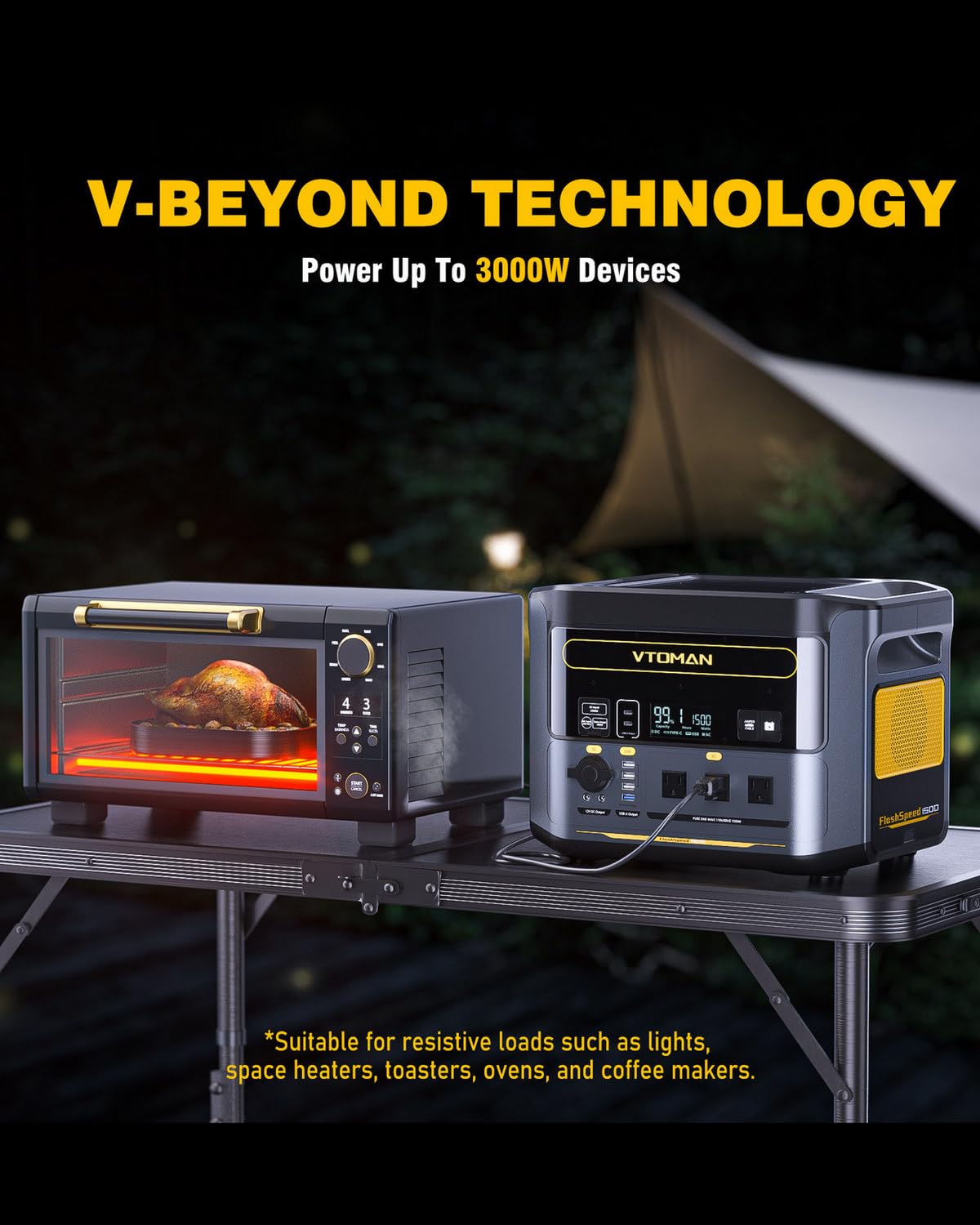 VTOMAN FlashSpeed 1500 Solar Generator, 1548Wh LiFePO4, 3000W peak ouput