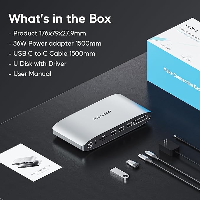 PULWTOP DisplayLink Docking Station Triple Display 4K@60Hz for Mac/Windows