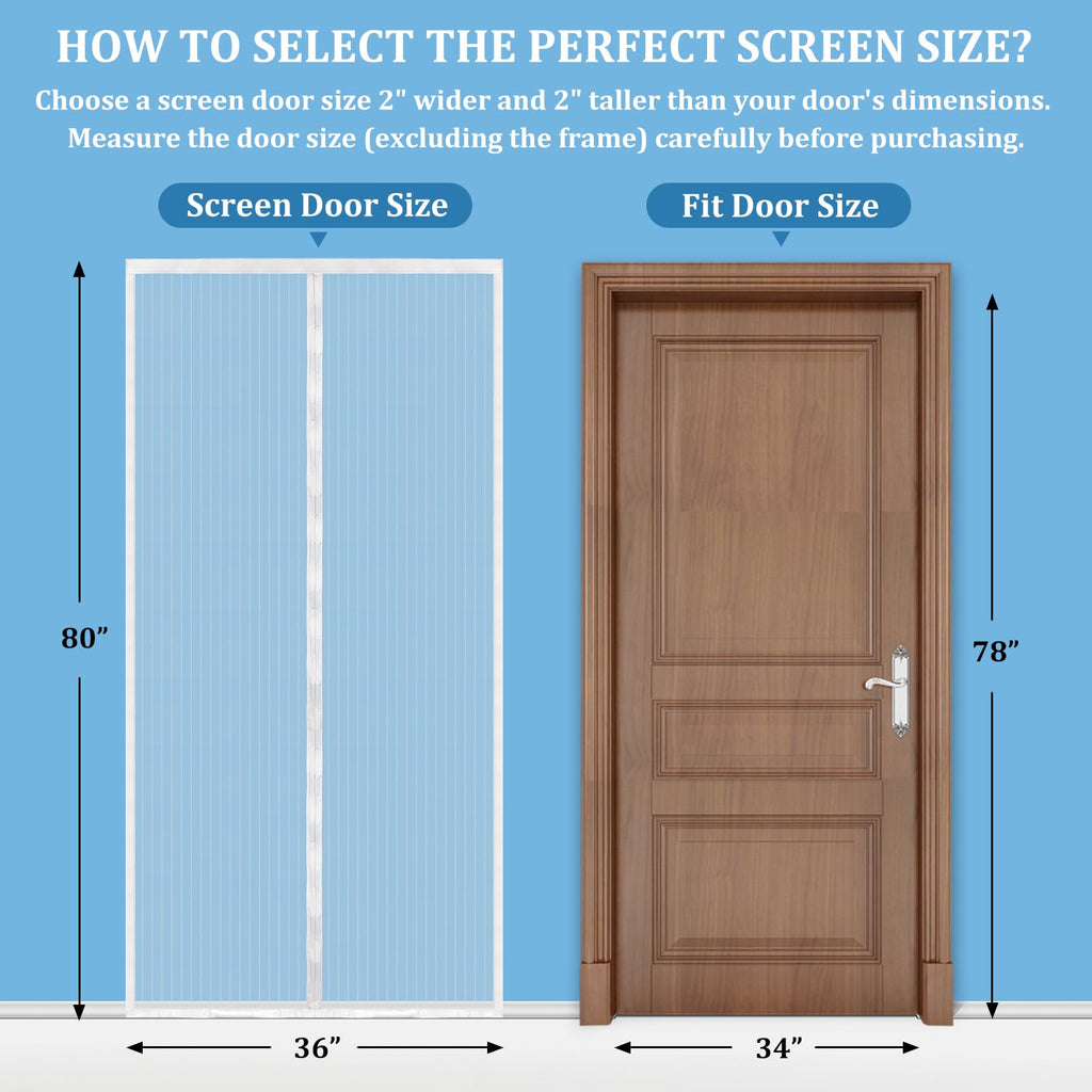 Amzjjle Magnetic Screen Door - Self Sealing, Heavy Duty, Hands Free Mesh Partition Keeps Bugs Out Let Breeze in- Pet and Kid Friendly - Keep Open Feature (White, Fit Door Size 34 x 78 Inch)