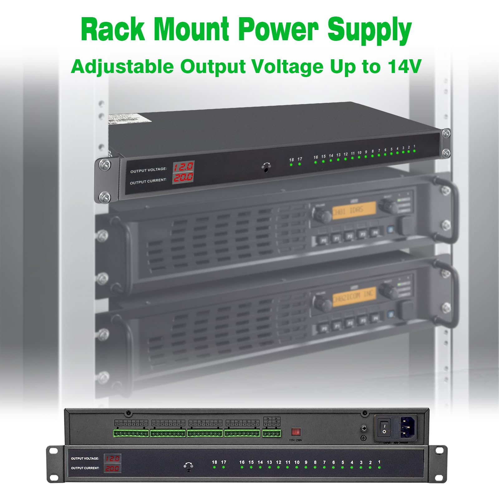UltraPoE 1U 12V 20A 18-Channel Rack Mount Power Supply