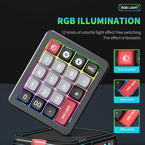 Adventurers K812 Wired Mechanical Numeric Keypad, 19-Key Hot-Swappable RGB Numpad, Macro Programmable, Detachable Type-C Cable, Game/Office Mode Switch – for PC/Laptop/Desktop (Black)