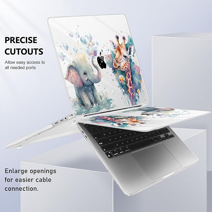 MacBook Pro 16 inch A2141 Case 2019 2020, Plastic Hard Shell Cover with Keyboard Cover & Screen Protector, Elephant & Giraffe