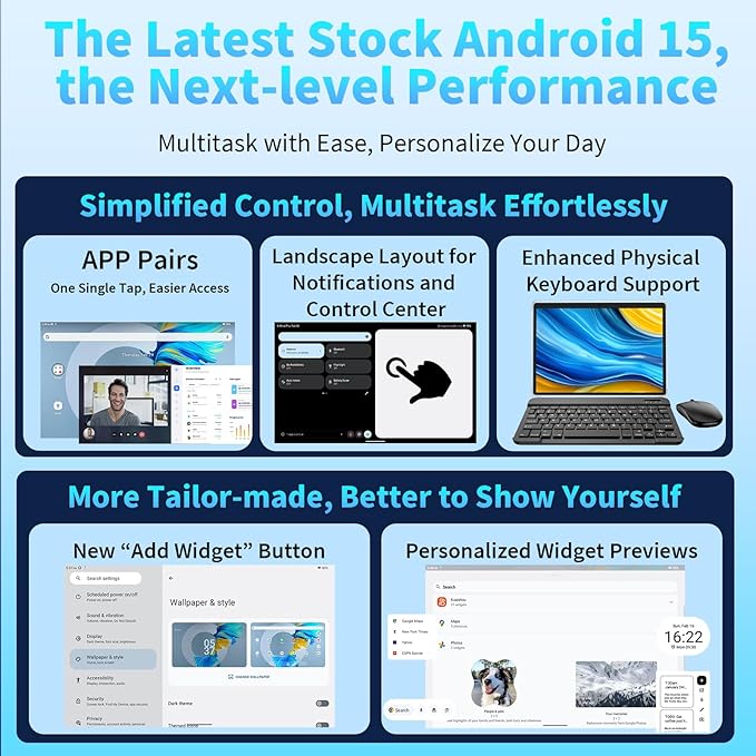 Android 15 Tablet 10 Inch, 26GB RAM+256GB ROM/2TB Expandable Tablet, 2 in 1 Tablets with Keyboard Case Mouse Stylus, 2.0GHz Octa-core CPU, IPS HD Screen, 5G WiFi BT 5.0, 8000mAh Battery (Silver)