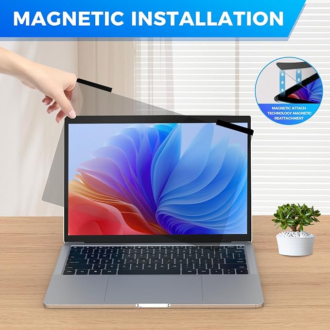 Magnetic Laptop Privacy Screen Filter 15.6 inch for 16:9 Widescreen Computer Monitor, Removable Anti Blue Light Privacy Shield, Anti-Glare Protector