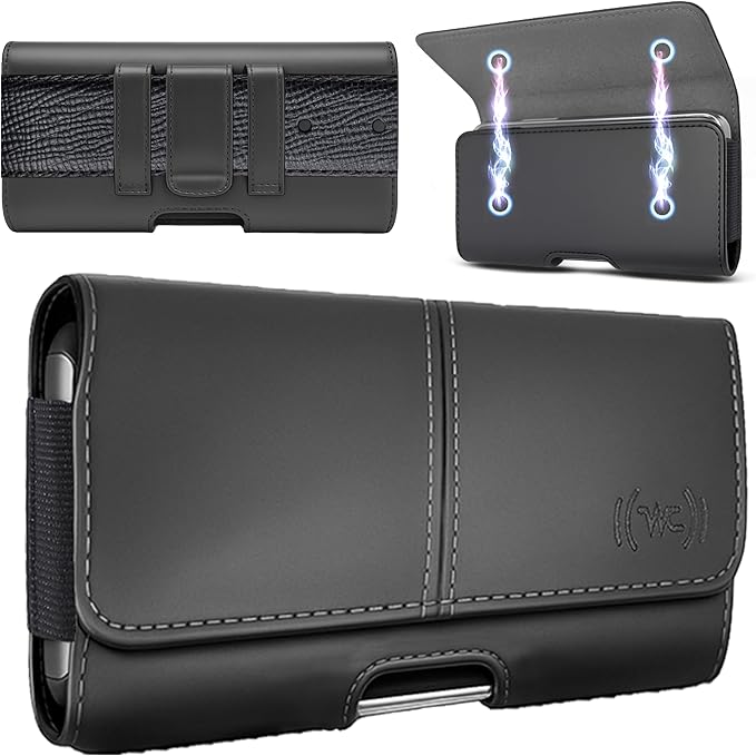 Phone Holster for Men & Women, Horizontal Cell Phone Case, Fits iPhone 17/16/15/14/13/12 Pro Max, Belt Clip/Loop Carrying Phone Pouch Holder, Black X-Large