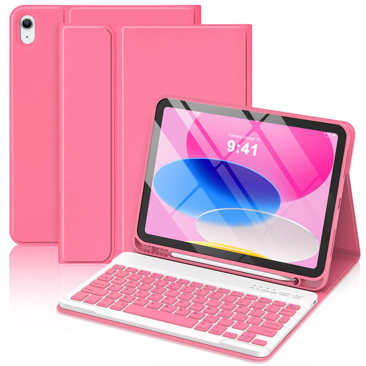 MMK for iPad A16 11th 10th Generation Case with Keyboard, Watermelon Red