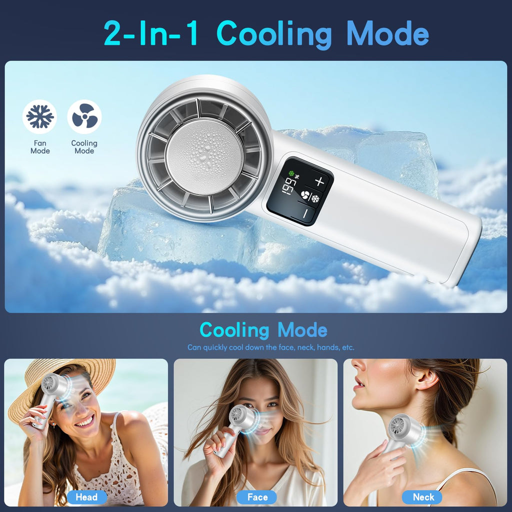 HONEYYEAR High-Speed Portable Handheld Turbo Fan with Ice Cooler, LED Display, 3600mAh Rechargeable Fan, Up to 9H Runtime, 90°Foldable Mini Fans for Travel, Commute, Outdoor, Gifts for Women Men