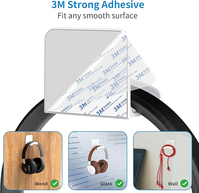SOKUSIN Headphone Stand Headset Holder - Adhesive Gaming Earphones Hanger, Universal Desk Wall Mount Hook for All Headphone/Controller, Compatible with Beats, AirPods Max,Sony, JBL (White-2PCS)