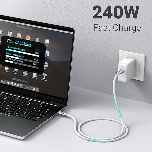 240W USB C Cable 6.6FT 2 Packs, USB4 Cable with 40Gbps High Speed Data Transfer, Single 8K/Dual 4k Display Compatible for Thunderbolt 4/3 Monitor/Hub/Docking Stations, iPhone 16/16 Pro