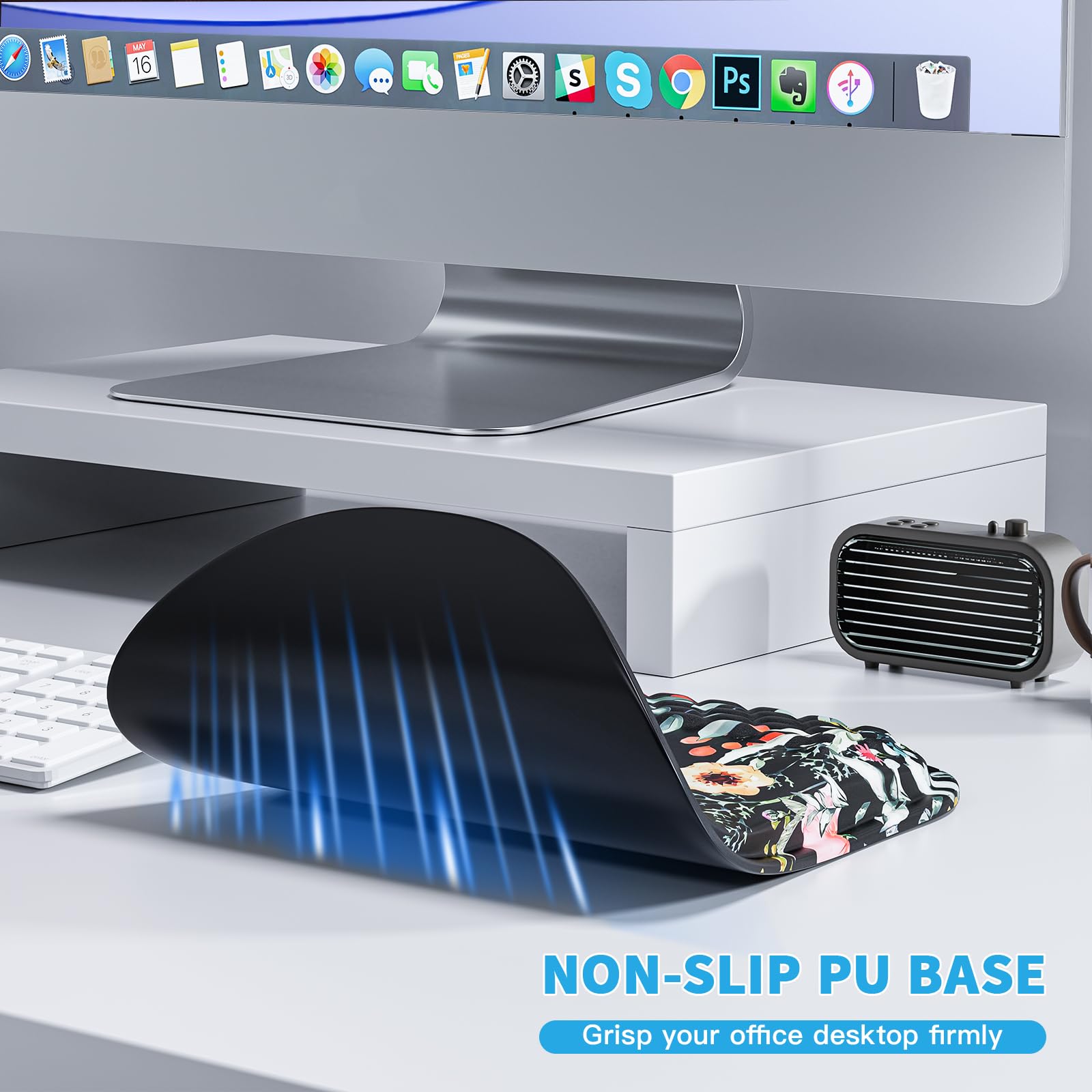 Aszqvd Mouse Pad with Wrist Rest, Ergonomic Mousepads with Wrist Support, Soft Lycra Fabric Memory Foam Office Desk Accessories for Comfort/Pain Relief/PC Gaming/Computer/Laptop (Black Flower)