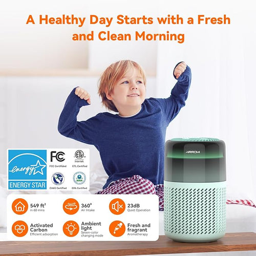 AIRROMI HEPA Air Purifier for Bedroom&Home,Pet Air Purifier for Home,Removes Pet Odor,Cat Litte Smell,Dust,Quiet Room Air Purifier with Scents,360°Air Cleaner,A2005 Fresh Turquoise