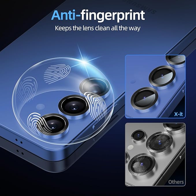 X-it Camera Lens Protector for Samsung S25 Plus, 10H Tempered Glass, Independent Metal Aluminum Edge Original Protection Design, Suitable for Phone Case, Anti-scratch, Anti-reflective,Navy