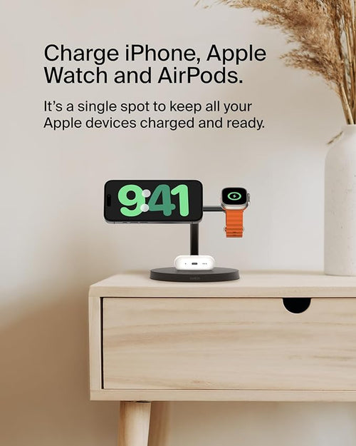 Belkin Qi2 15W Wireless Charging Station, 3 in 1 iPhone Charger