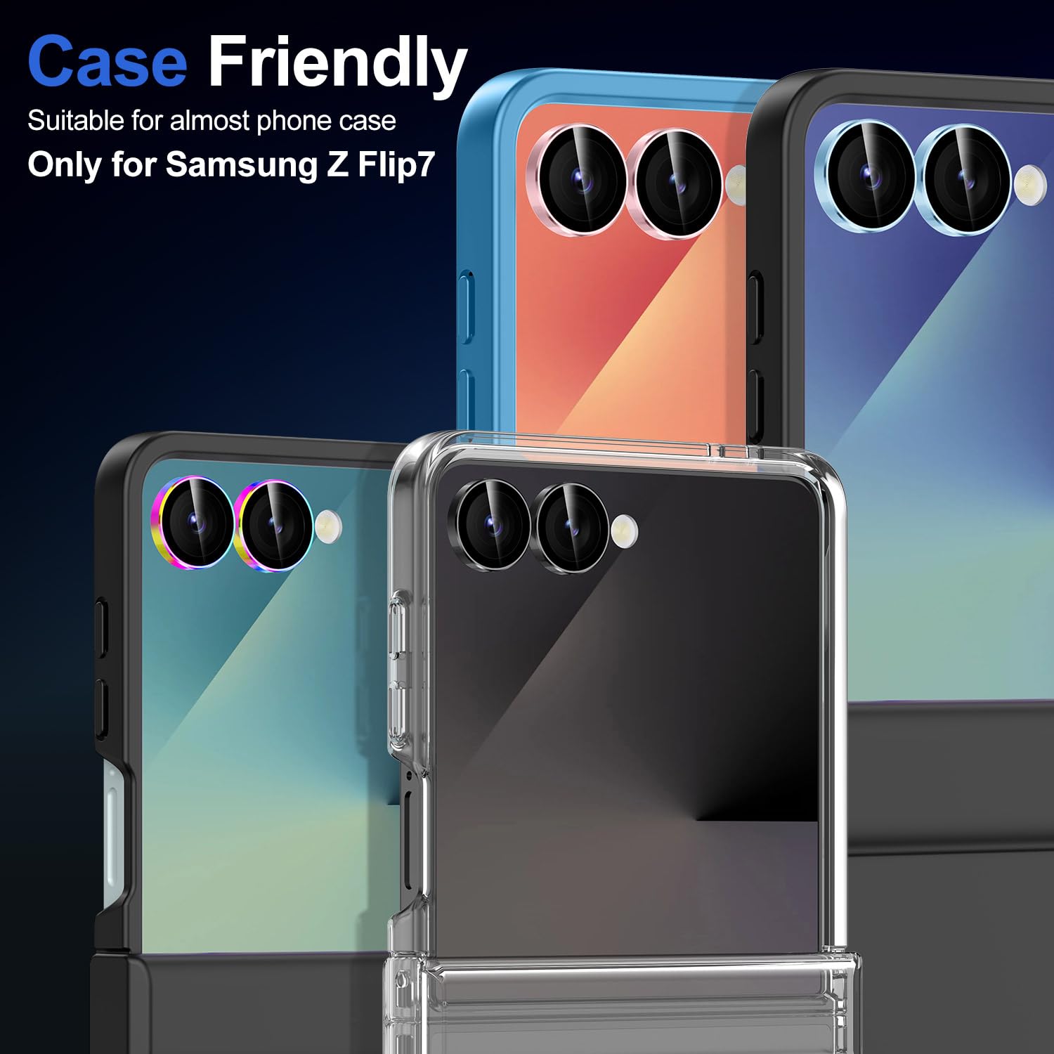 Avocase for Samsung Galaxy Z Flip 7 Camera Lens Protector, Individual Metal Ring Tempered Glass Lens Cover, [Strong Adsorption] Scratch Resistant Ultra-Thin HD Clear Lens Cover, 1 Set-Black Ring