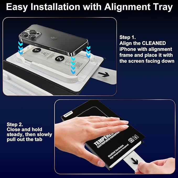 Screen Protector for iPhone 16 Pro Max Blue Light Block,Military-Grade Shatterproof HD Tempered Glass with Easy Installation Tray,Touch Sensitive, 9H Hardness, Anti-Scratch,2 Pack
