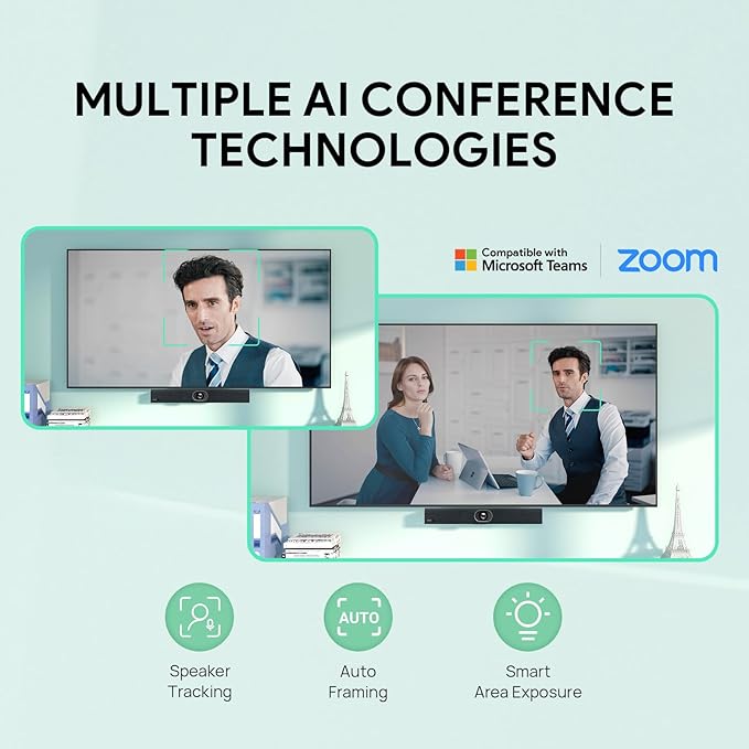 Yealink UVC40 E2 USB Conference Room Camera System Ultra-HD 4K Video Conference Camera 120° Wide-Angle Lens Built-in 8 Microphone Arrays Auto Framing Speaker Tracking and Smart Area Exposure Webcam