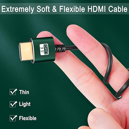 Slim HDMI Cable 10FT, Ultra Soft & Thin HDMI to HDMI Cord, Extreme Flexible & Skinny HDMI Wire Supports High Speed 4K@60Hz 18gbps 2160p 1080p