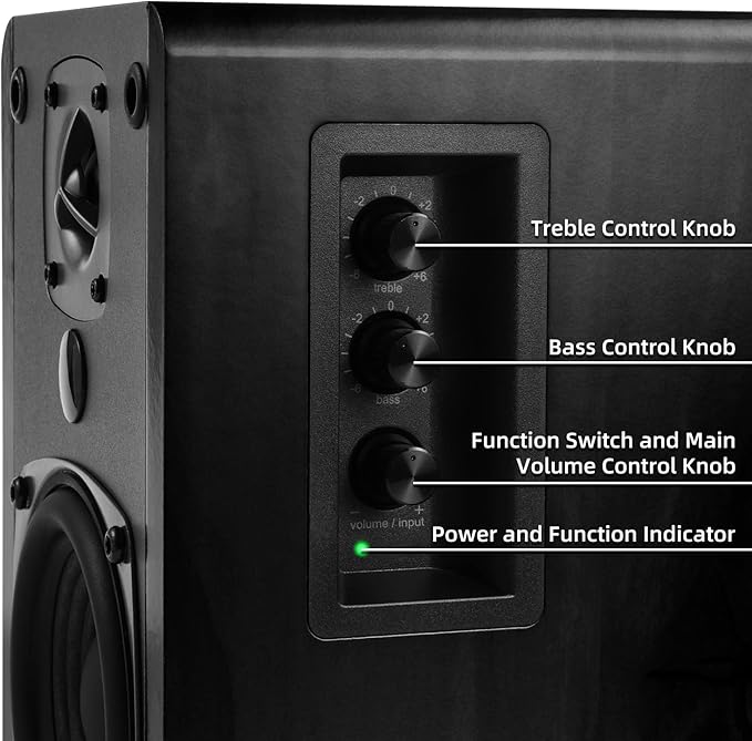 SINGING WOOD BT27 Active Powered Bluetooth Bookshelf Speakers for Studio Monitor TV Turntable Computer- 60 Watts RMS - Wood Grain Finish (Black)
