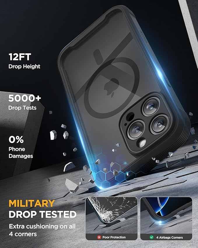 Miracase Magnetic for iPhone 16 Pro Case Full-Body Phone with Built-in Glass Screen Protector, [Compatible with MagSafe] Military Drop Proof 16 Pro Cover Bumper 6.3 inch, Black