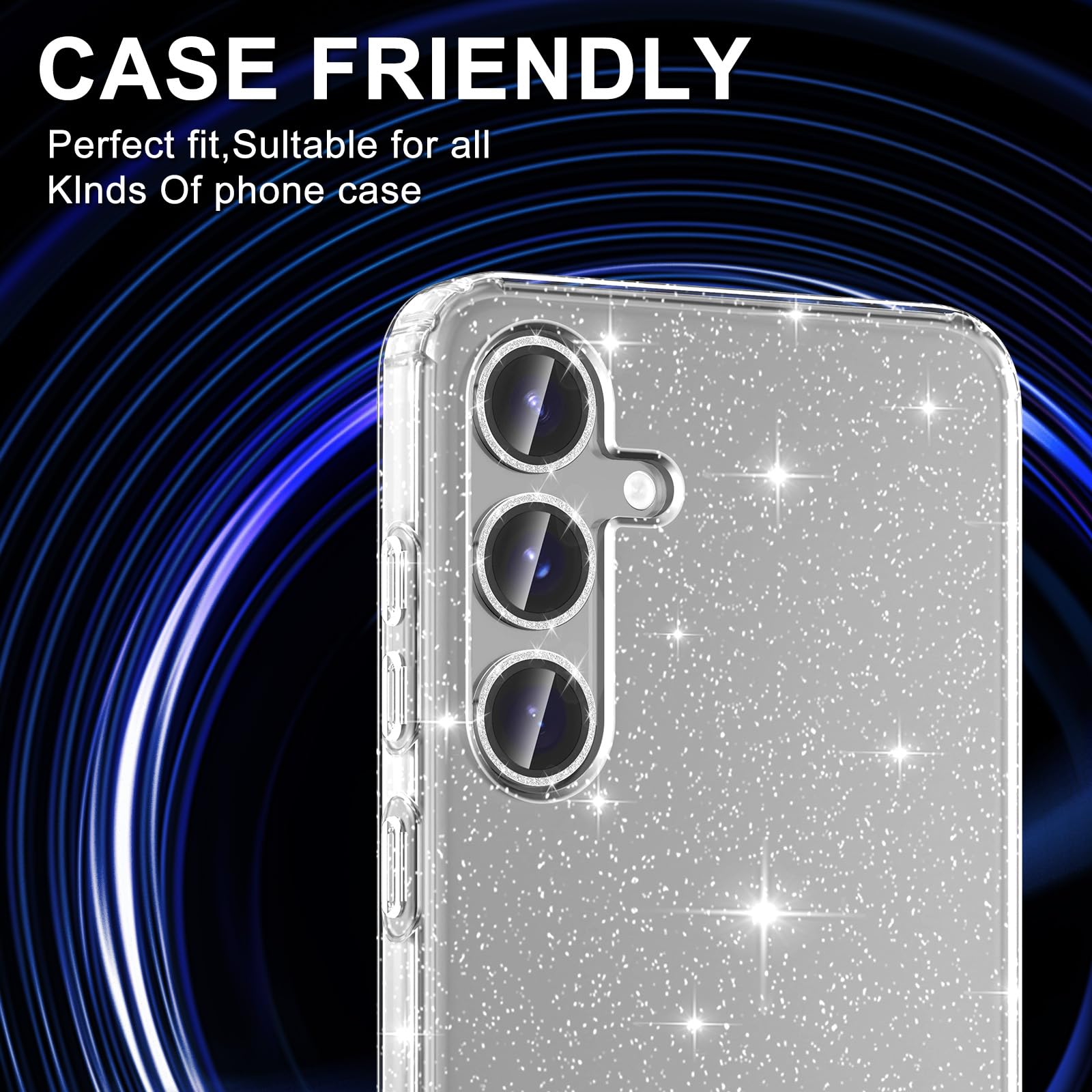 Avocase for Samsung Galaxy S25 Camera Lens Protector, Individual Metal Ring Tempered Glass Lens Cover, [Strong Adsorption] Scratch Resistant Ultra-Thin HD Clear Lens Cover, 1 Set-Silvery Sparkly