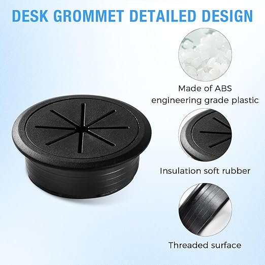 Desk Grommet 2" (50 mm), Desk Hole Cover for Cables Black, Cable Grommet ABS Plastic, Desk Hole Grommet for Office and Home Table Cable, Detachable & Flexible Cable Cord Organizer-8 Pcs