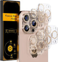 beuxece for 6 Pack iPhone 15 Pro/iPhone 15 Pro Max Camera Lens Protector [Drop Protection] [Case Friendly] [Easy Installation] 9H Tempered Glass Camera Screen Protector Cover, Glitter Gold