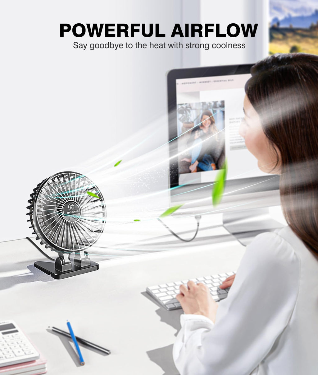 JZCreater USB Desk Fan, Mini Portable, 3 Speeds - Quiet Personal Cooling Fan for Home Desktop Office Travel Bedroom, Deep Black (2Pack)