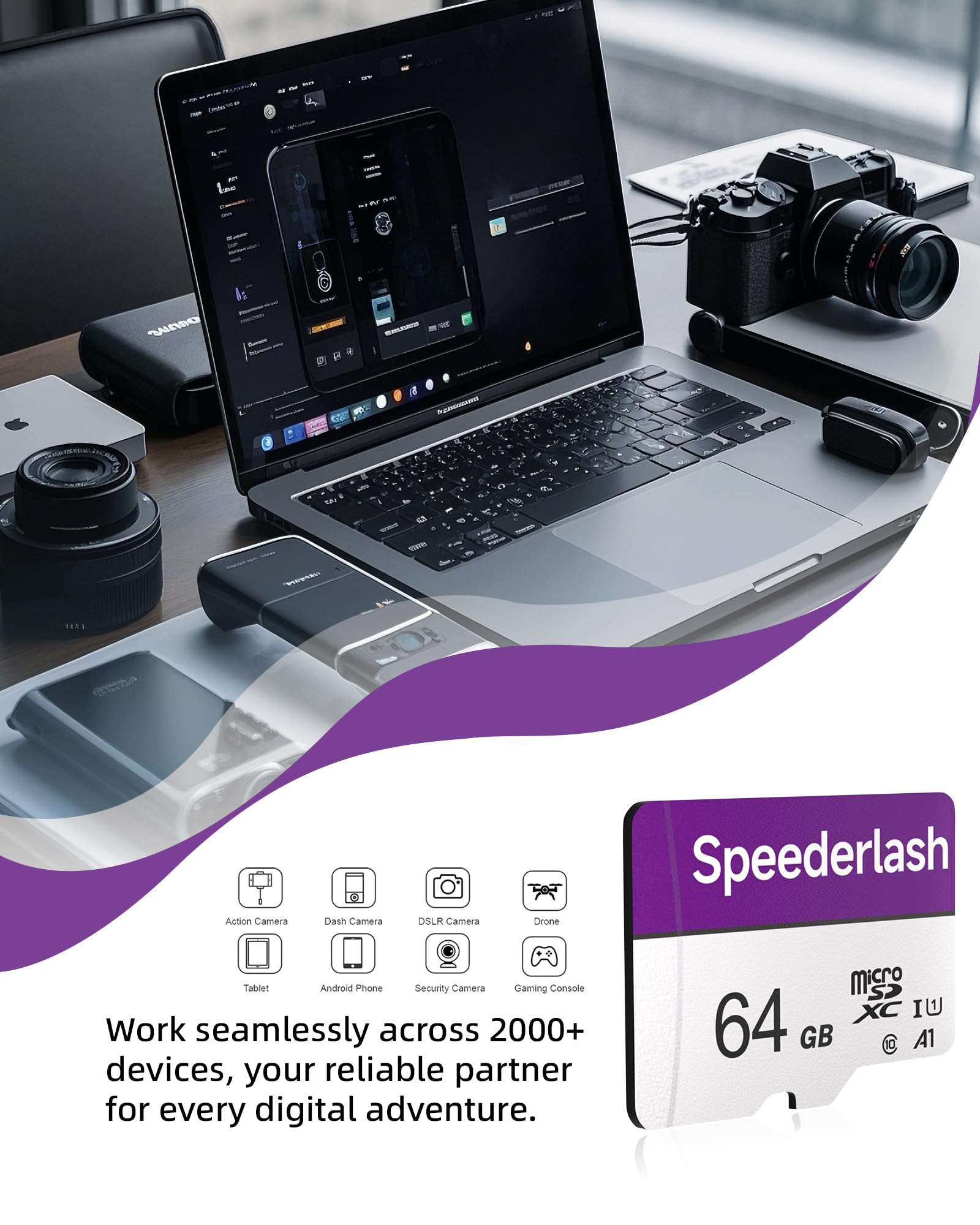 Speederlash Memory Card 64GB 5 Pack, Blank Digital Storage Media, Electronic Memories, Machine-readable