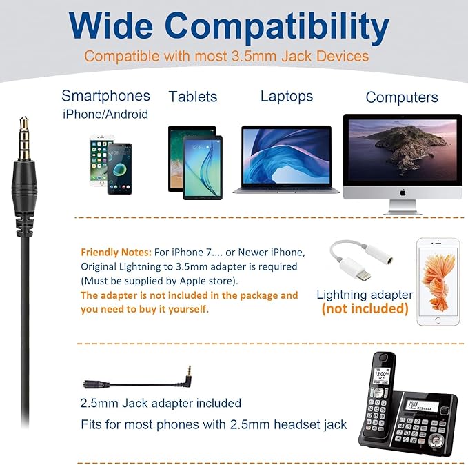 Cell Phone Headset with Microphone Noise Cancelling & Call Controls, 3.5mm Computer Headphones for Samsung PC Business Skype Softphone Call Center Office, Clear Chat, Ultra Comfort
