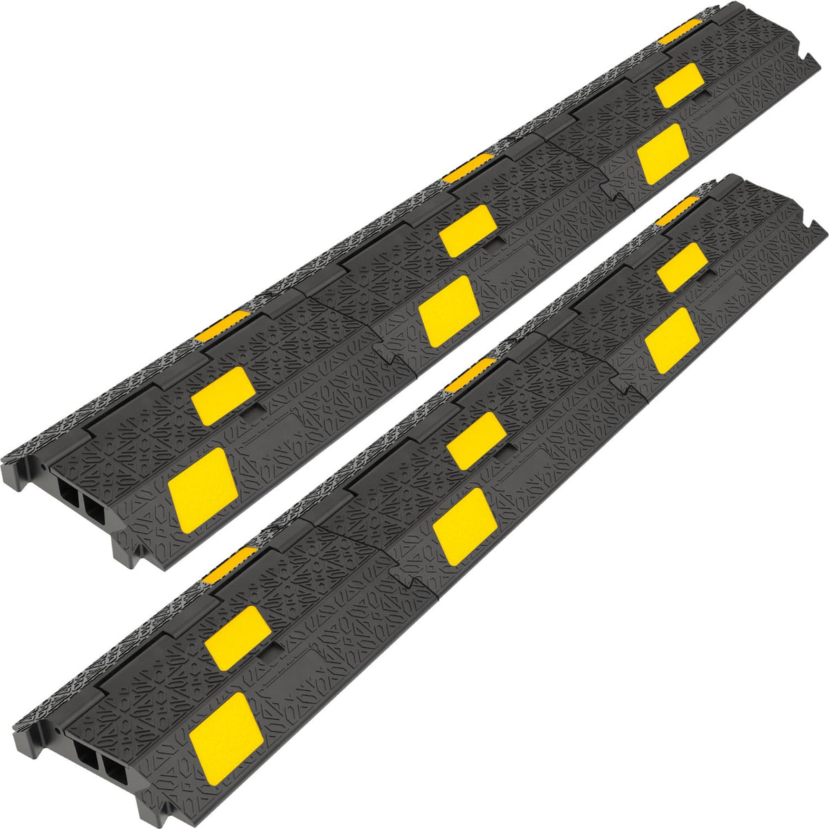 OranLite 6 Pack 2-Channel Rubber Cable Protector Ramp, 17" x 10" x 1.8" inch Interlocking Floor Wire Cord Cable Cover, Visible at Night, Durable Rubber Speed Bump Hump Ramp (2-Channel 6 Pack)