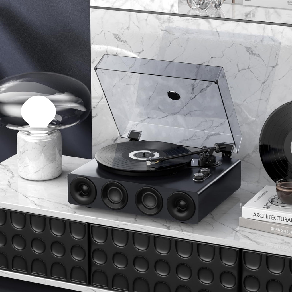 1 BY ONE HiFi Vinyl Record Player with Bluetooth Input, Piano Lacquer Grey