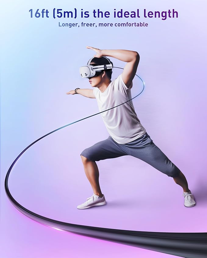 Maxonar VR Charging Link Cable 20FT (Next-Gen Chip) Compatible with Meta Quest 3S/Quest 3/Oculus Quest 2/Pico 4 Accessories and PC/SteamVR, Awesome Gift-5Gbps USB 3.0 to USB C Cable-Black