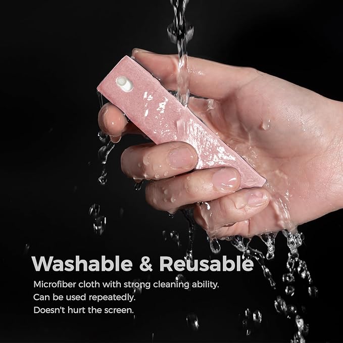 CLICK CLEAN Screen Cleaner, Fingerprint Proof Screen Cleaner Spray, All-in-One Cleaner with Microfiber, Shell and Phone Stand for All Phones, Laptop and Tablet Screens (Pink)