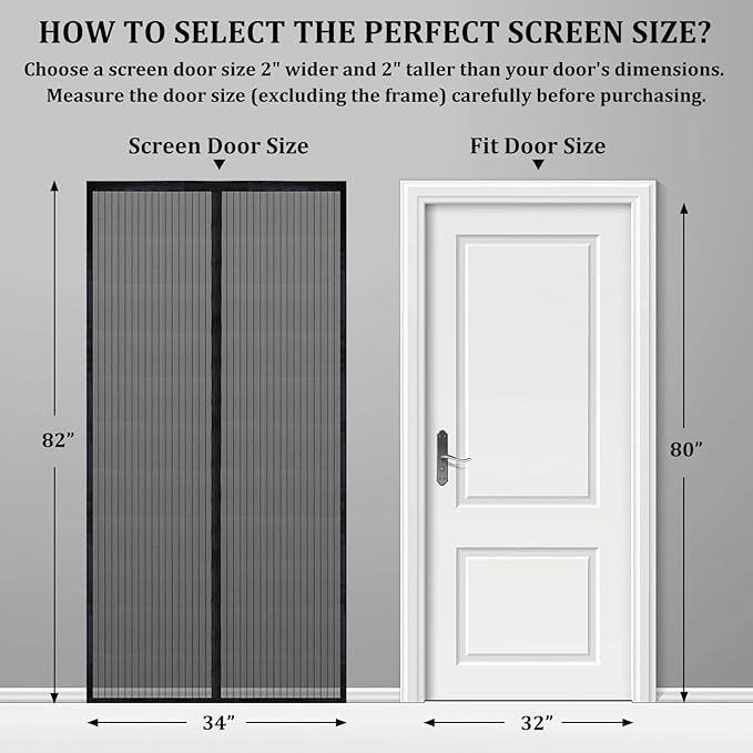 Magnetic Screen Door - Self Sealing, Heavy Duty, Hands Free Mesh Partition Keeps Bugs Out Let Breeze in- Pet and Kid Friendly - Keep Open Feature (Black, Fit Door Size 32 x 80 Inch)