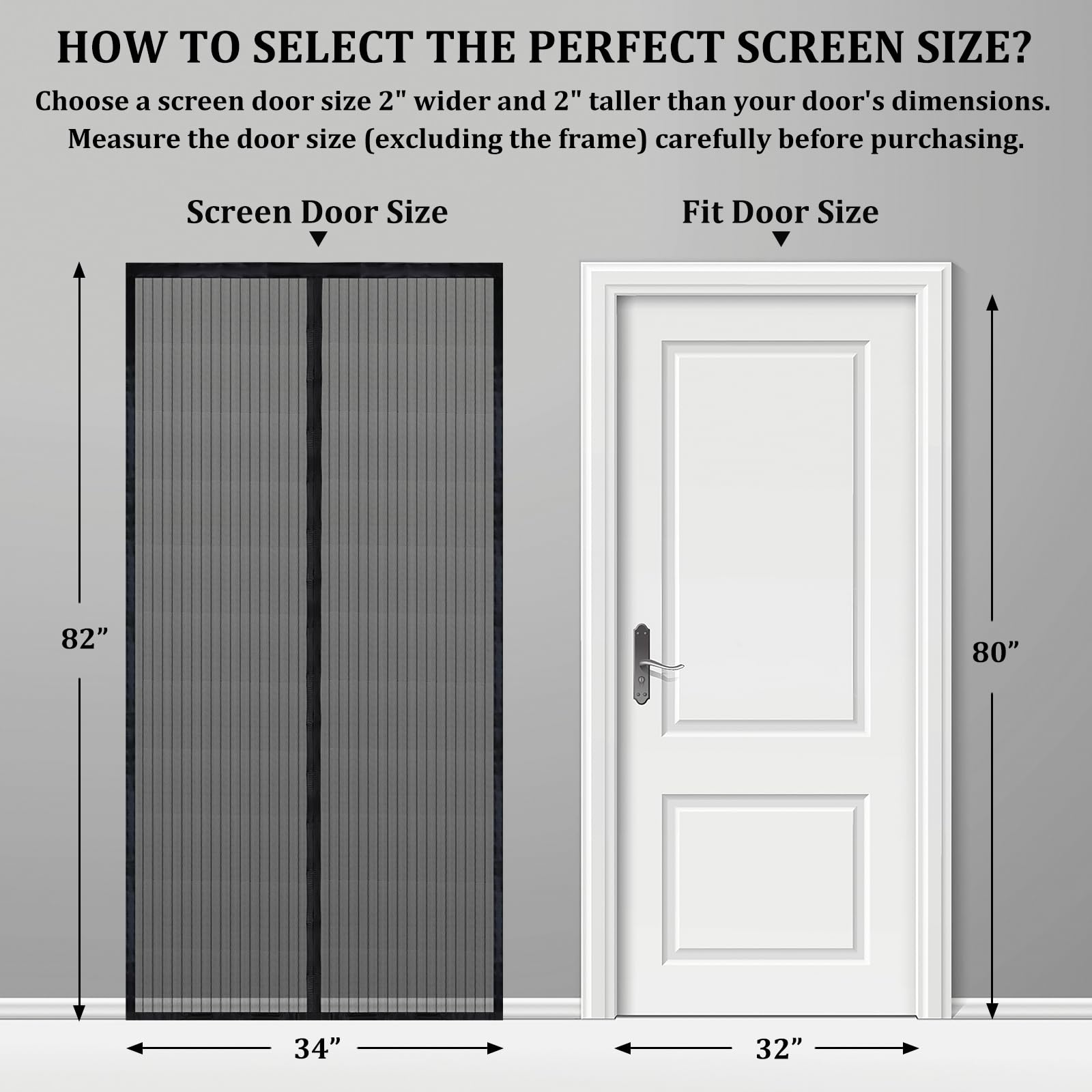 Magnetic Screen Door - Self Sealing, Heavy Duty, Hands Free Mesh Partition Keeps Bugs Out Let Breeze in- Pet and Kid Friendly - Keep Open Feature (Black, Fit Door Size 32 x 80 Inch)