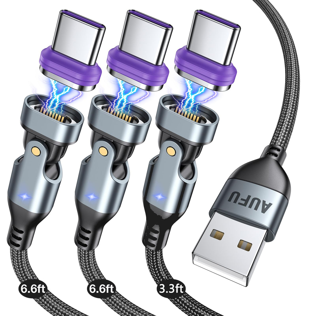 AUFU 16PIN USB-C Magnetic Charging Cable 3-Pack/3.3ft6.6ft6.6ft