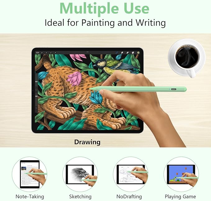Stylus Pen for iPad 2018-2023 with Palm Rejection, Active Pencil for iPad 10th/9th/8th/7th/6th Generation, for iPad Pro 11/12.9 inch, for iPad Air 5th/4th/3th Gen, for iPad Mini 6th/5th Gen (Green)