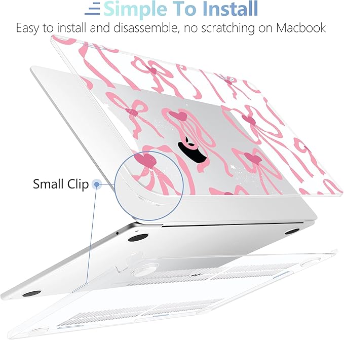 MEEgoodo Case for MacBook Air M4/M3/M2 13.6 inch 2025 2024 2022, Fit Model A3240 A3113 A2681, Compatible with MacBook Air 13 inch, Laptop Hard Shell Case with Keyboard Cover, Coquette Ribbon Bow