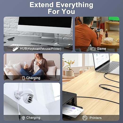 USB Extension Cable 6FT, 2 Pack USB Extender High Speed USB3.0 Extension Cord Type A Male to Female Extender Cord for Webcam,Camera,Printer,Headset,Keyboard,Flash Drive,Mouse,Xbox,PS4,Hard Driver,Hub
