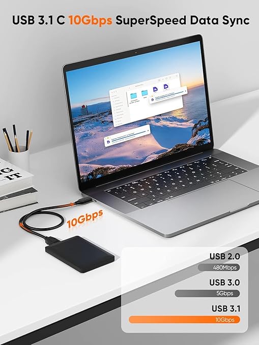 CableCreation 1FT*3 USB C to Micro B Cable,10Gbps Speed External Hard Drive Braided,USB 3.1 Type C to Micro B Work for iPhone 15/16,Seagate WD Westgate My Passport,MacBook Pro, iPad/Tablet,Black