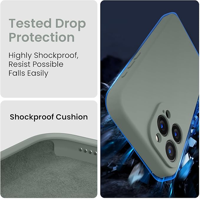 FireNova Designed for iPhone 15 Pro Case, Silicone Upgraded [Camera Protection] Phone Case with [2 Screen Protectors], Soft Anti-Scratch Microfiber Lining Inside, 6.1 inch, Calke Green