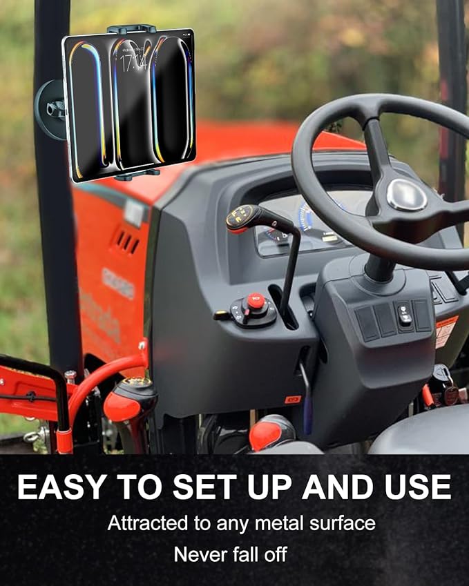 Metal iPad Magnetic Mount for Tractor/Golf Cart/Forklift/Vehicles/Gym/Fridge/Metal Surface, Magnetic Tablet Holder Mount Compatible with 4-13" iPad Pro, Air, Mini, Galaxy, Phone