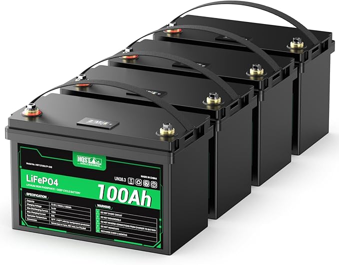 HQST 12 Volt 100Ah Lithium Iron Phosphate Battery with LED Meter,LiFePO4 Battery,10 Year Lifetime,Low & High Temp Protection,Supports in Series and Parallel for RVs,Trolling Motors Boats,Marine-4 Pack