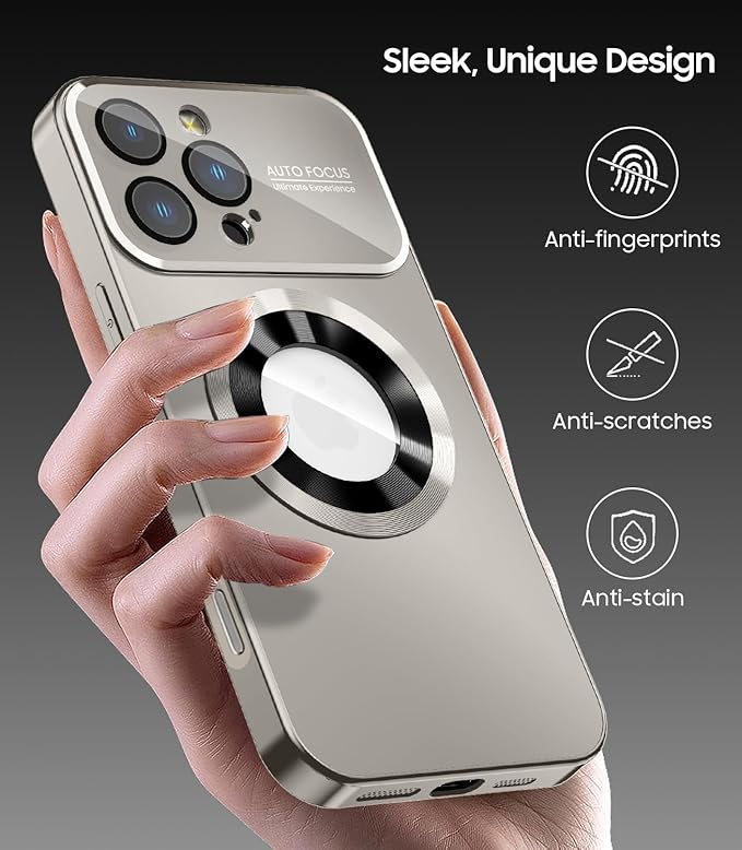 Magnetic for iPhone 16 Pro Max Case, Compatible with MagSafe, Built-in Camera Lens Protector, Logo View, Military Grade Drop Protection Phone Cover, Titanium Gray
