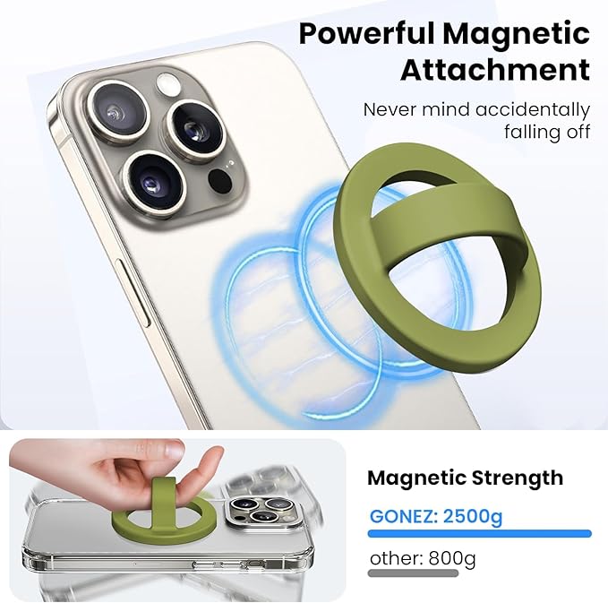 Magnetic Silicone Ring Grip Phone Holder, Loop Grip Phone Holder,Magnetic Phone Loop,Magsafe Phone Grip,Compatible with Magsafe for iPhone 16/15/14/13/12 Series (Wasabi Green)