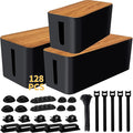 Cable Management Box 3 Pack with 125PCS Cable Management Kit for Power Strip to Hide Wires,Cord Organizer Boxes,Safe ABS Material Wire Organizer of Cable Clips Sleeve for Home & Office