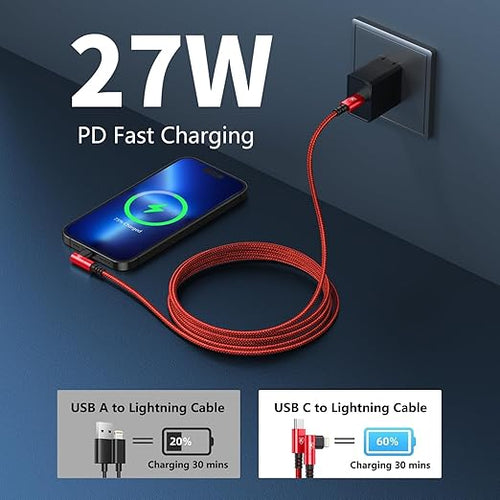 90 Degree USB C to Lightning Cable 10FT iPhone Charger[Apple MFi Certified]