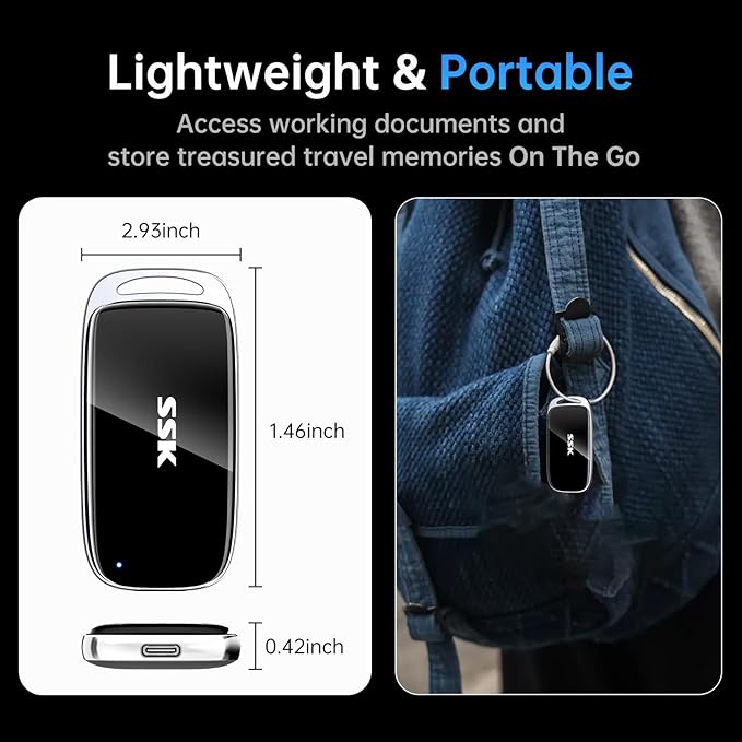 SSK 2TB SSD External Hard Drive, Portable SSD Drive up to 2000 MB/s, USB 3.2 Gen2X2 External Solid State Drives for iPhone 15/16 PRO、Mac、Phone OTG、Laptops with LED Indicator